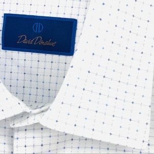 David Donahue white embroider pattern dress shirt 16 34/35